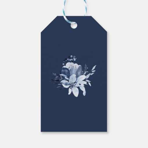 Modern Navy Blue Watercolor Floral Wedding Gift Tags | Zazzle