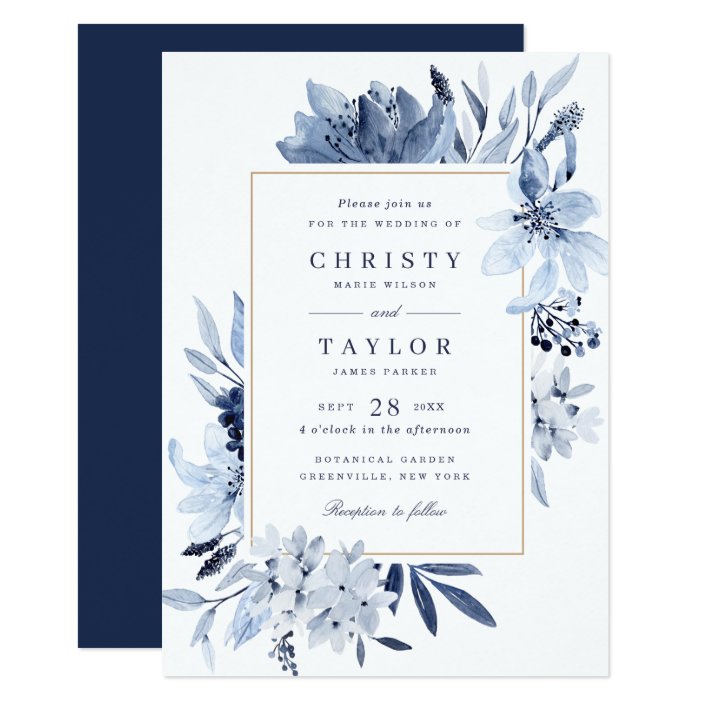 Modern Navy Blue Watercolor Floral Wedding Invitation Zazzle.com Modern Navy Blue Watercolor Floral Wedding Invitation Zazzle.com
