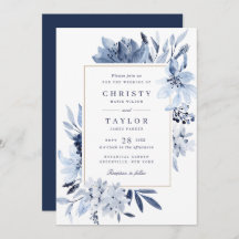 Modern Navy Blue Watercolor Floral Wedding
