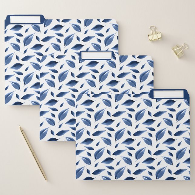 Modern Navy Blue Watercolor Leaves Pattern File Folder (Set)