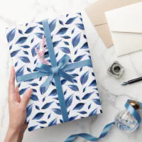 Navy Pastel Blue Watercolor Floral Pattern Wrapping Paper Sheets, Zazzle