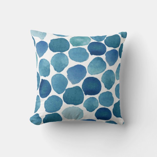 Modern navy blue watercolor shapes polka dot throw pillow (Front)