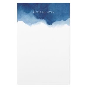 Modern Navy Blue Watercolor Splash Personalized Stationery