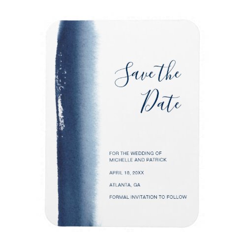 Modern Navy Blue Watercolor Wedding Save the Date Magnet