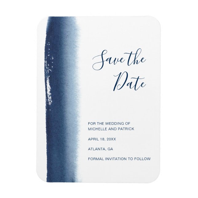 Modern Navy Blue Watercolor Wedding Save the Date Magnet (Vertical)
