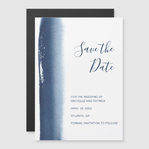 Modern Navy Blue Watercolor Wedding Save the Date Magnetic Invitation