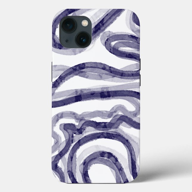 Modern Navy Blue Wavy iPhone Case (Back)