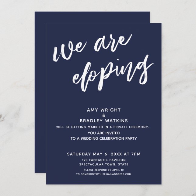 Modern Navy Blue We Are Eloping Wedding Reception Invitation (Front/Back)
