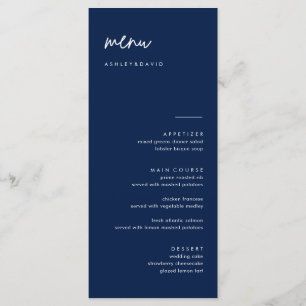 Modern Navy Blue Wedding Menu Cards