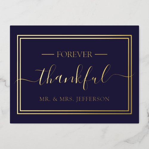 Modern Navy Blue Wedding Mr  Mrs Thank You Foil Invitation Postcard