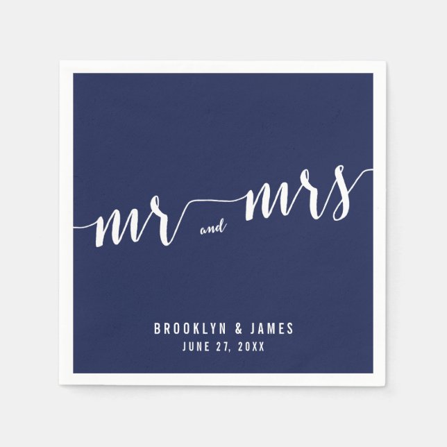Modern Navy Blue Wedding Napkins (Front)