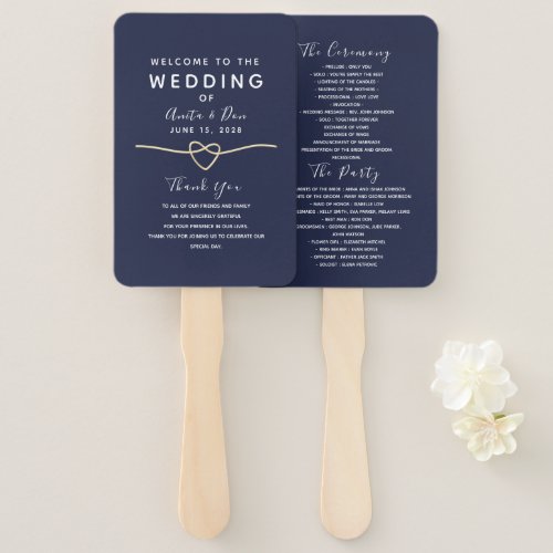 Modern Navy Blue Wedding Program Hand Fan