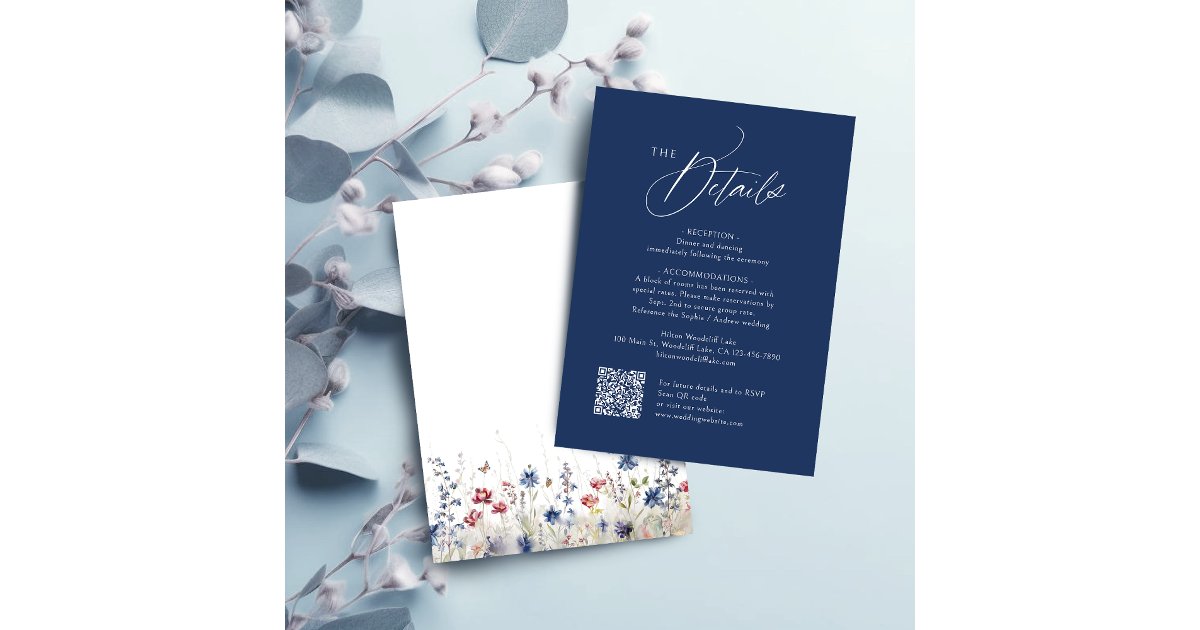 Marry Blue Code Modern Navy Blue Wedding QR Code Details Note Card | Zazzle