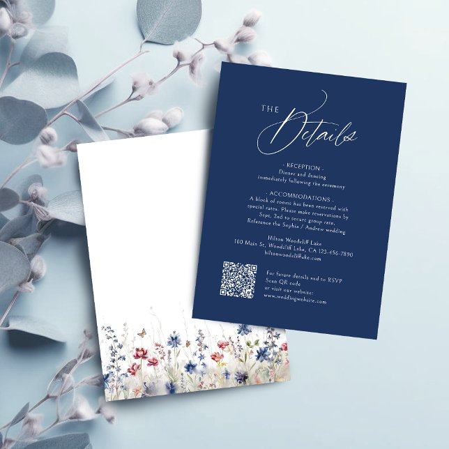 Modern Navy Blue Wedding QR Code Details Note Card (Modern Navy Blue Wedding QR Code Details Note Card)