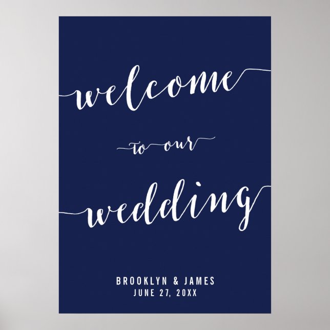 Modern Navy Blue Wedding Reception Sign 20x28 (Front)