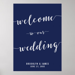 Modern Navy Blue Wedding Reception Sign 20x28