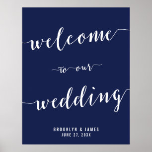 Modern Navy Blue Wedding Reception Sign 22x28