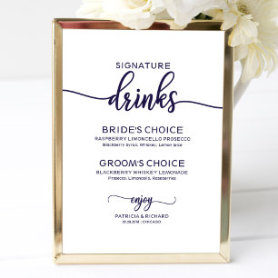 Modern Navy Blue Wedding Signature Drinks Bar Sign