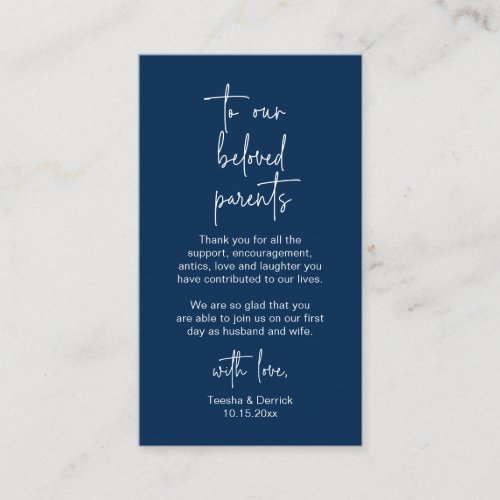 Modern Navy Blue Wedding Thank you Enclosure Card