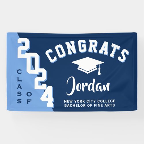 Modern Navy Blue White 2024 Graduation Party Banner