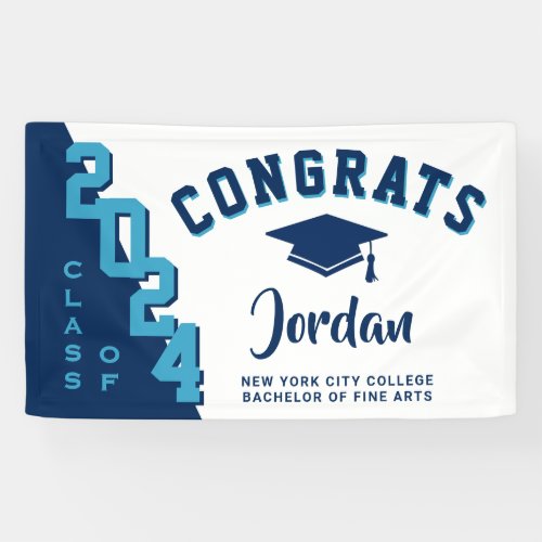 Modern Navy Blue White 2024 Graduation Party Banner