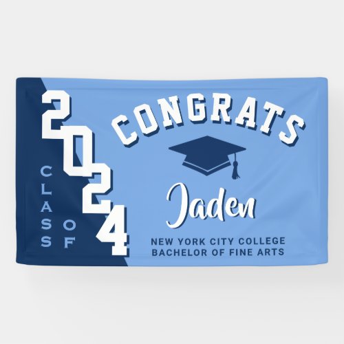 Modern Navy Blue White 2024 Graduation Party Banner