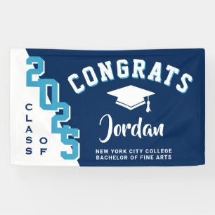 Modern Navy Blue White 2026 Graduation Party Banner