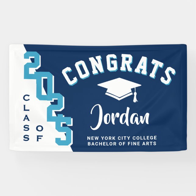 Modern Navy Blue White 2026 Graduation Party Banner (Horizontal)