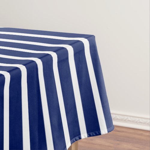 Modern navy blue  white bold stripes chic tablecloth