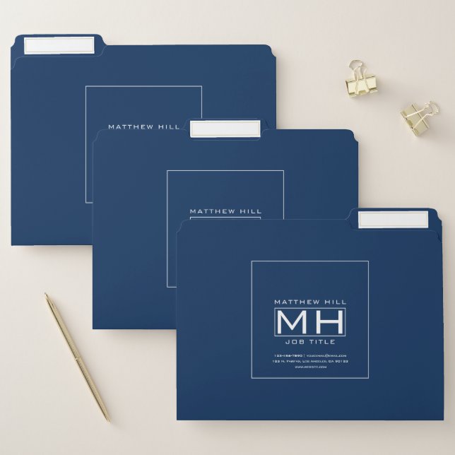 Modern Navy Blue & White Business Professional File Folder (Set)