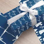 Modern Navy Blue & White Christmas Tree & Ribbon Wrapping Paper Sheets<br><div class="desc">Simple,  modern navy blue and white gift wrapping paper sheets,  featuring the words "Merry Christmas" in an elegant handwritten script,  a pattern with Christmas trees,  and a pattern with bows and ribbons.</div>