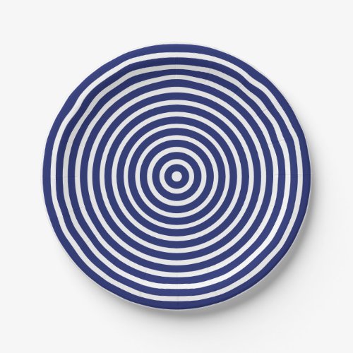 Modern navy blue white circular stripes pattern paper plates