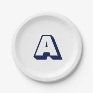 Modern navy blue white Custom initial monogram Paper Plates