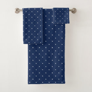 Modern Navy Blue & White Dot Checkered Pattern Bath Towel Set