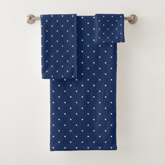 Modern Navy Blue & White Dot Checkered Pattern Bath Towel Set | Zazzle.com