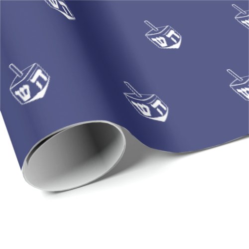 Modern navy blue white Dreidel pattern Hanukkah Wrapping Paper