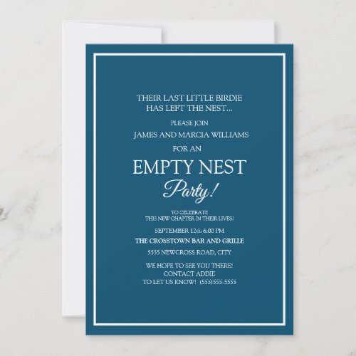 Modern Navy Blue White Empty Nest Party Invitation