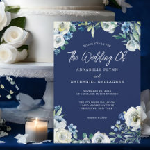 Modern Navy Blue White Floral Winter Wedding