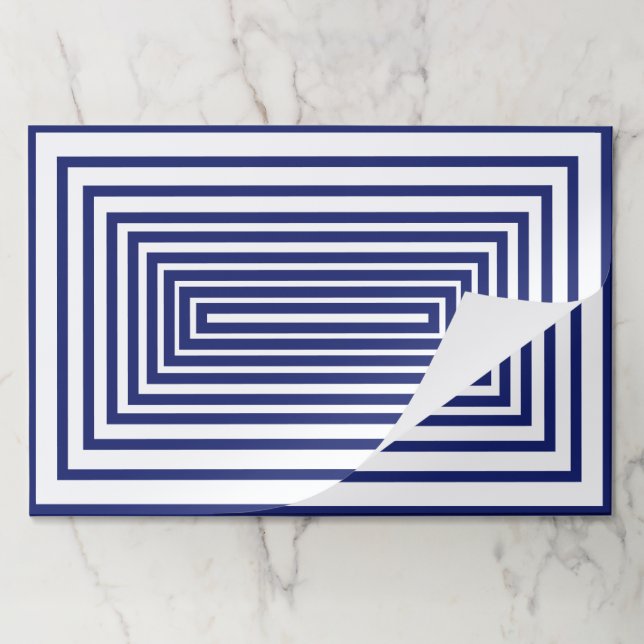 Modern navy blue white geometric paper placemats (Folded)