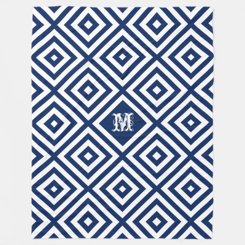 Modern Navy_Blue  White Geometric Pattern Fleece Blanket