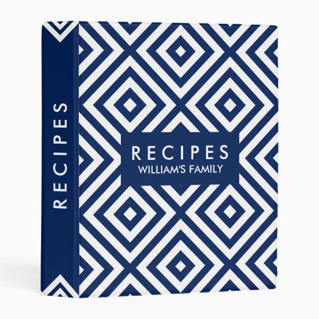 Modern Navy-Blue & White Geometric Pattern Mini Binder (Front/Spine)