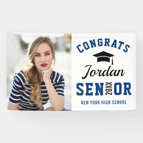 Modern Navy Blue White Graduation 2024  PHOTO Banner