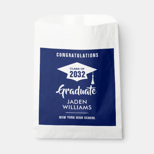 Modern Navy Blue White Graduation Favor Bag