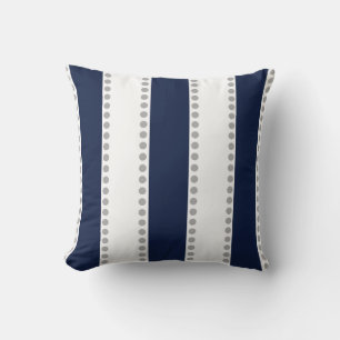 Modern Navy Blue White Gray Polka Dots Stripes Throw Pillow