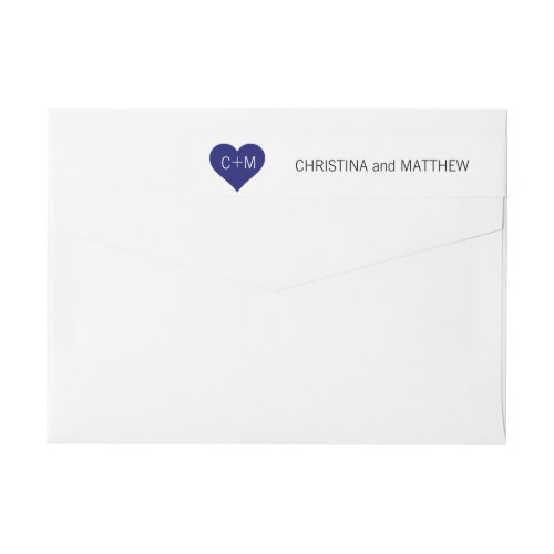 Modern Navy Blue White Heart Initials Wedding Wrap Around Label