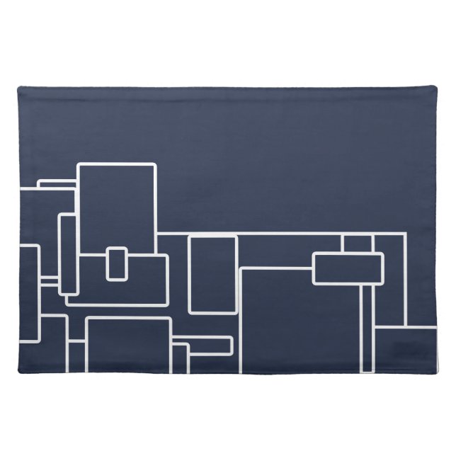 Modern Navy Blue & White Minimalist Abstract Cloth Placemat (Front)