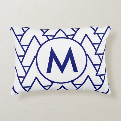 Modern Navy Blue  White Monogram Accent Pillow