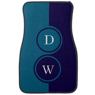 Modern navy blue & white monogram car floor mat