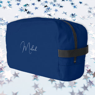 Modern Navy Blue White Monogram Mens Womens Travel Dopp Kit
