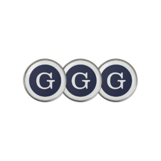 Modern Navy Blue White Monogram with Circle Border Golf Ball Marker